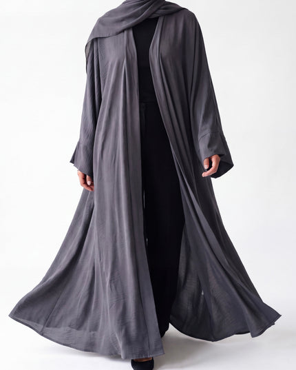 Open Abaya With Matching Hijab - Grey
