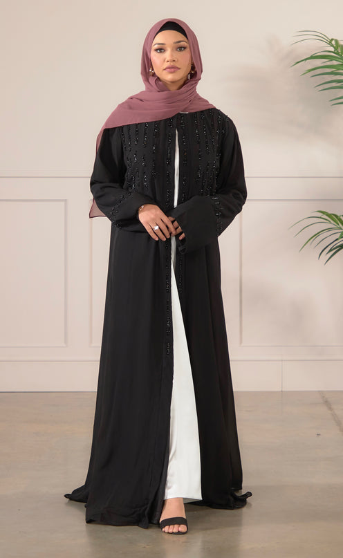 Pearl Veil Abaya - Black
