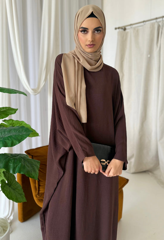 Basic Batwing Abaya - Walnut