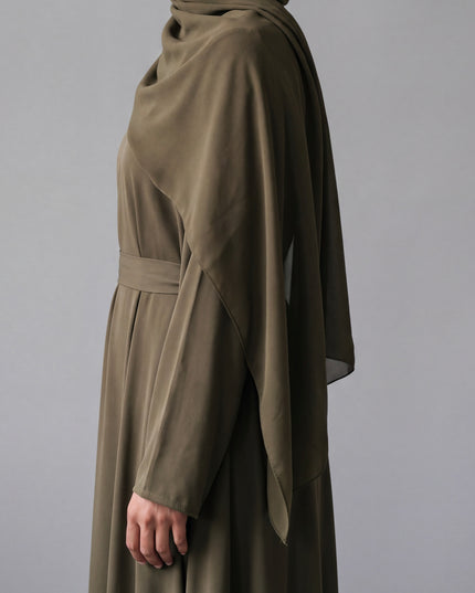 Casual Abaya with Pockets and Matching Hijab - Forest Green