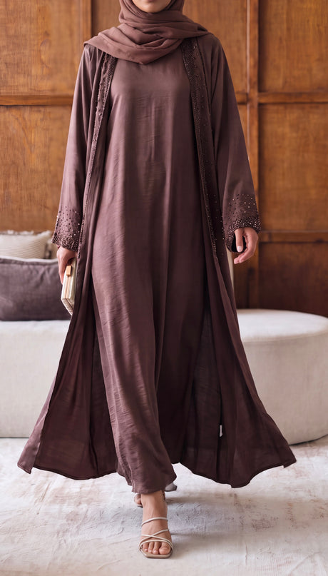 Mink Beaded Abaya Set