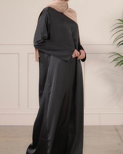 Satin FULL SLEEVE Slip Dress - Black
