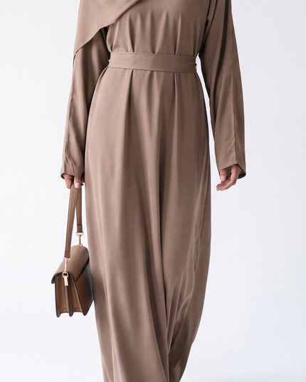 Casual Abaya with Pockets and Matching Hijab - Camel