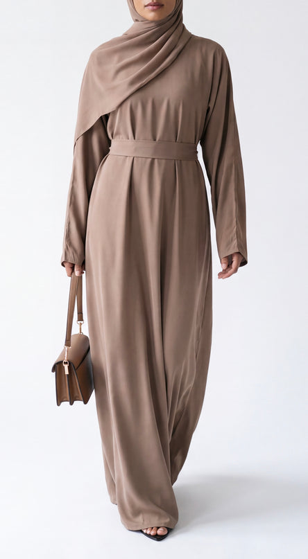 Casual Abaya with Pockets and Matching Hijab - Camel