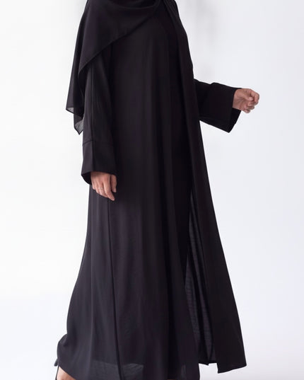 Open Abaya With Matching Hijab - Black