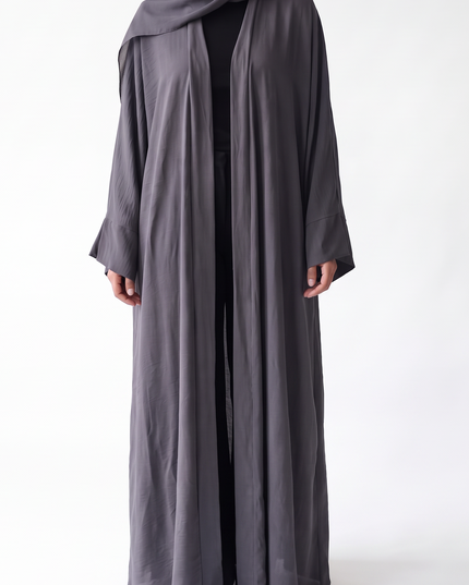 Open Abaya With Matching Hijab - Grey