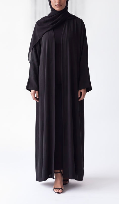 Open Abaya With Matching Hijab - Black