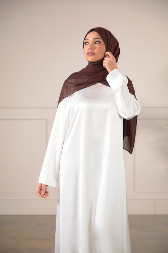 Satin FULL SLEEVE Slip Dress - White