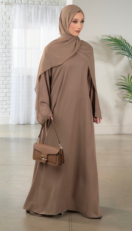 Casual Abaya with Pockets and Matching Hijab - Camel