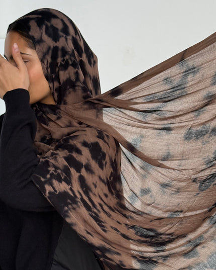 Tie Dye Modal Camo Hijab - Taupe/Black