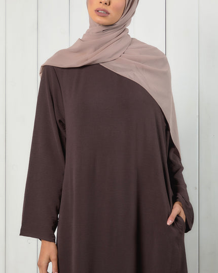 brown closed abaya with pockets