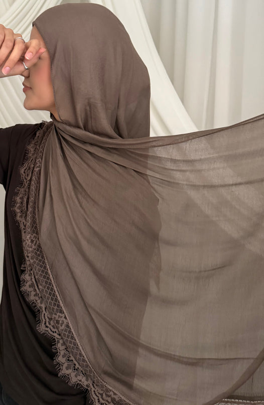 Modal Hijab with Lace Edge - Taupe