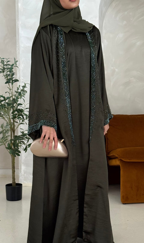 Khaki Beaded Abaya Set