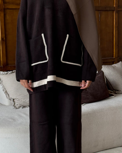 Knit Co-ord Set With Pockets - Brown