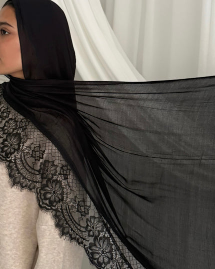 Modal Hijab with Lace Edge - Black