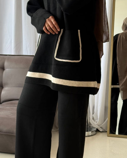 Knit Co-ord Set With Pockets - Black