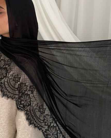 Modal Hijab with Lace Edge - Black