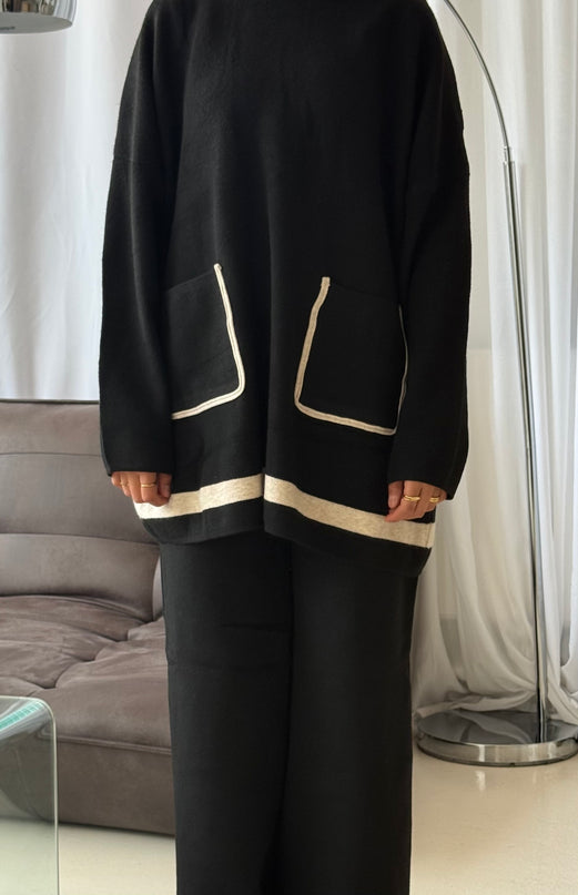 Knit Co-ord Set With Pockets - Black