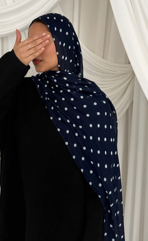 Polka Dot Modal Hijab - Navy
