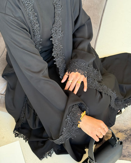 Bloom Lace Abaya Set - Black
