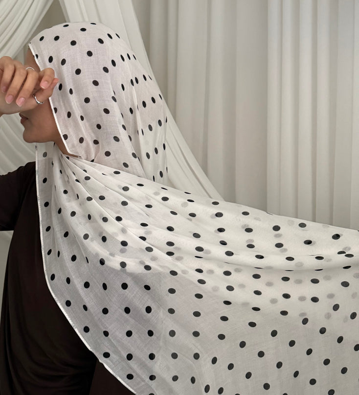 Polka Dot Modal Hijab - White