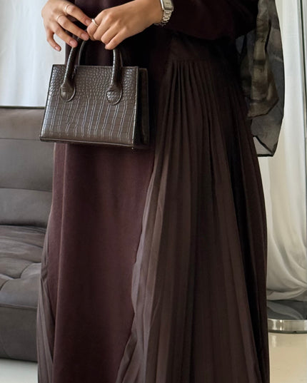 Midi Knit Pleat Dress - Brown
