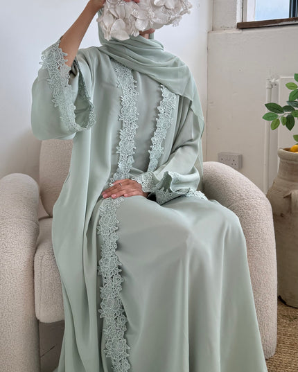 Bloom Lace Abaya Set - Mint