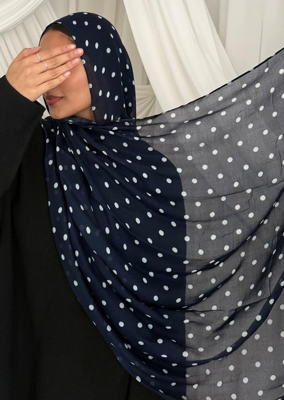 Polka Dot Modal Hijab - Navy