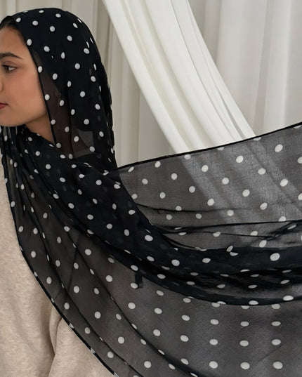 Polka Dot Modal Hijab - Black