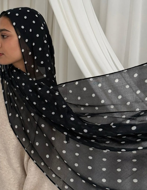 Polka Dot Modal Hijab - Black