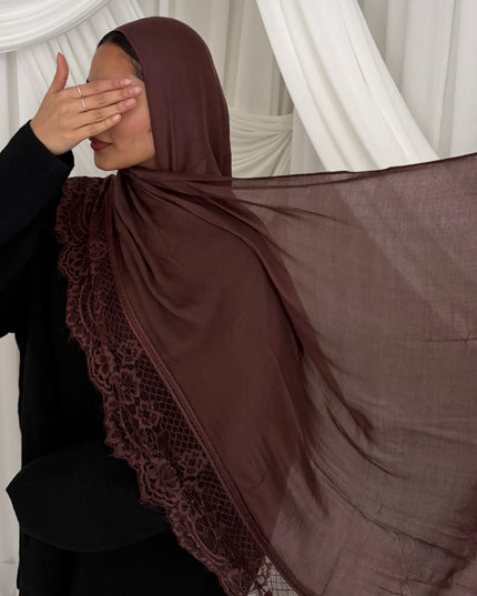 Modal Hijab with Lace Edge - Walnut