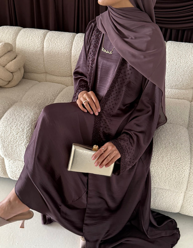 Mauve Beaded Abaya Set