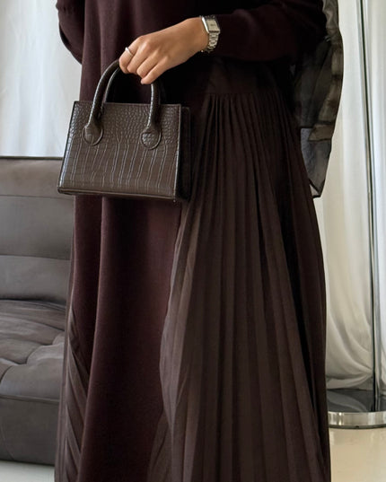 Midi Knit Pleat Dress - Brown