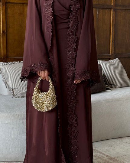 Bloom Lace Abaya Set - Chocolate