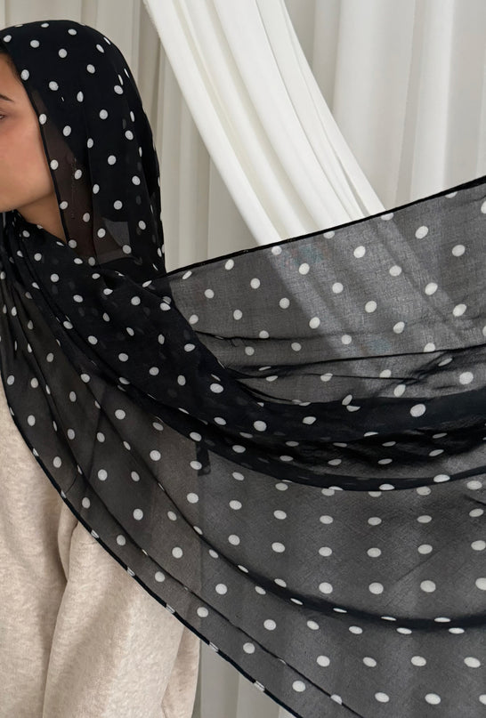 Polka Dot Modal Hijab - Black