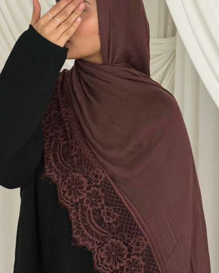 Modal Hijab with Lace Edge - Walnut