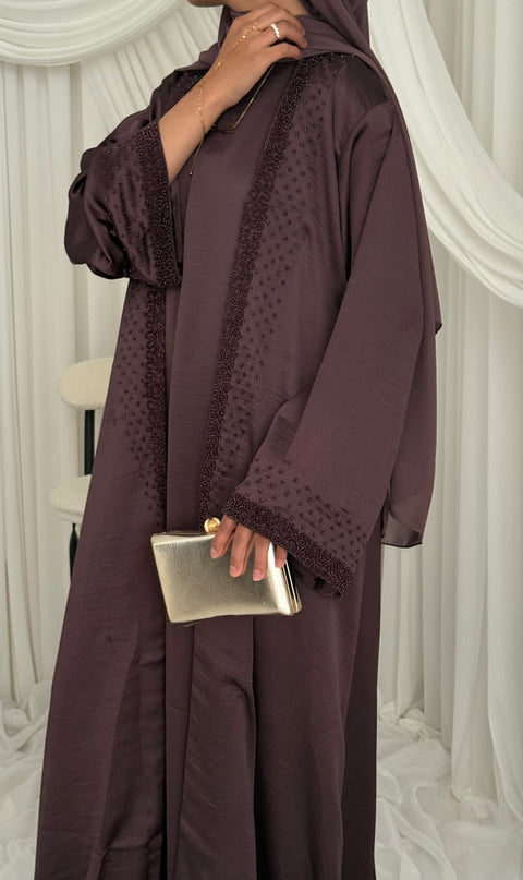 Mauve Beaded Abaya Set