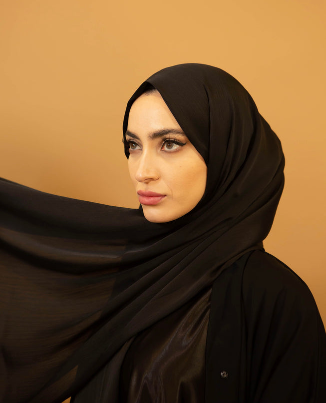 AALIYA COLLECTIONS SATIN RIBBED HIJAB IN BLACK