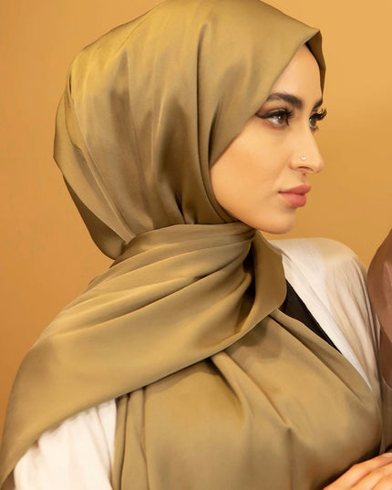 AALIYA COLLECTIONS SATIN CHIFFON HIJAB IN OLIVE