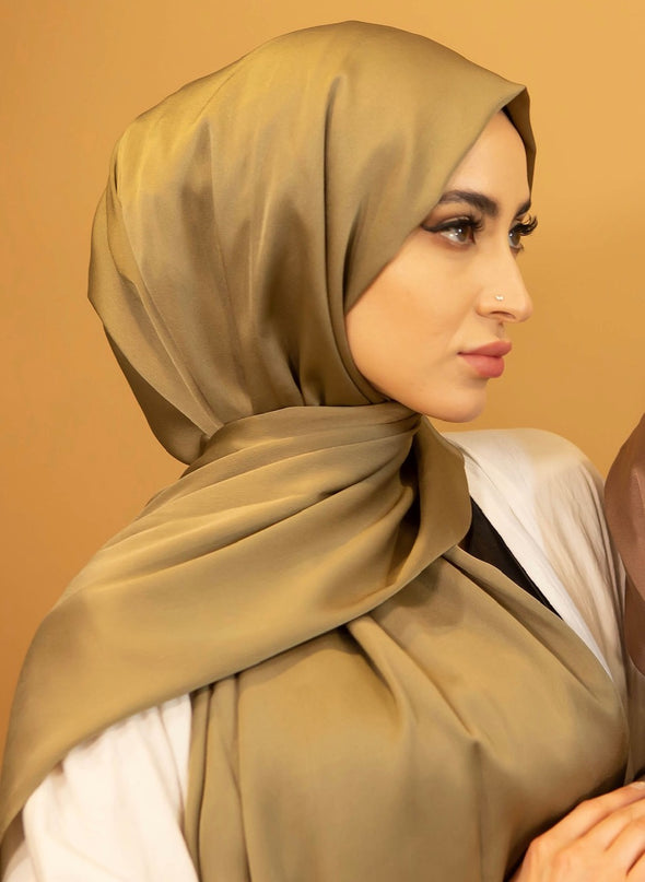 AALIYA COLLECTIONS SATIN CHIFFON HIJAB IN OLIVE