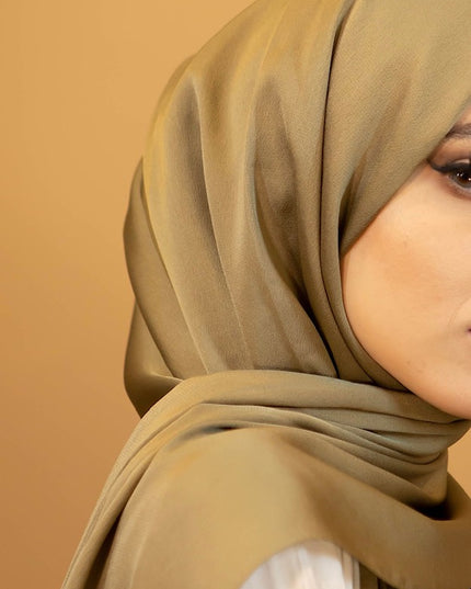 AALIYA COLLECTIONS SATIN CHIFFON HIJAB IN OLIVE